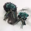 Party Maskers Meisje Ontwerp Lolita Kant Haarspelden Donkergroene Bloem Parel Kruis Gothic Vrouwen Kostuum Ketting Hoofdband Cosplay Headpiec233d