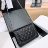 Women Luxury Brand Bag Caviar Leather Shoulder Bag Fabric Carrying Pocket Chain Strap Crossbody Bag Woc Bag Card Pocket