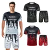 Men's Tracksuits 2023 Random Brand Print T-shirt For Man Splash Ink Cotton Sports Summer Suit Fashion Beach Sportswear Loose Clothing