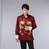 8 Color Chinese Shirt Traditional Chinese Clothing for Men Top Men Tang Suit Dragon Satin Long Sleeve Costume Retro260R