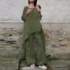 Women's T Shirts Spring Summer O Neck 3/4 Sleeve Wide Leg Pants Suit Fashion Casual Loose Long Tops Irregular Set Women Cotton Linen Suits