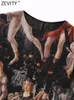 Grundläggande avslappnade klänningar Zevity Women Fashion Oil Målning Tryckmask Slim Midi Dress Female Cic O Neck Long Sleeve Casual Party Vestidos DS3459 230920