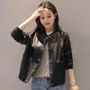 Frauen Leder Kurze Schwarze Rundhals Jacke Frauen Herbst Winter Koreanische Lose Baseball Uniform Lässig Faux Weibliche Tops