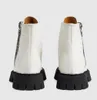 Winter Brand Women zip leavure interlocking kal Boots Rubber Lug Sole Leather Martin Boot Party Wedding Chelsea Boottes White Black EU35-43