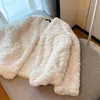 Pele feminina 2023 inverno quente feminino casaco falso mangas compridas miçangas hem moda coreana jovem senhora casacos brancos com bolsos laterais