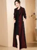 Dames Trenchcoats Dames Bordeaux Gestreepte Overjas Lente Herfst Mode Turn-down Kraag Riem Slanke Jas Elegant Casual Lang Bovenkleding