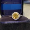 Bagues de cluster Citron Jaune Moissanite 14K Or Blanc Bague En Argent Sterling 3.0 Diamant De Couleur Mariage Bijoux De Luxe Femmes Cadeau