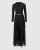 Womens Jumpsuits Rompers Deep v Neck Mesh Long Sleeve Jumpsuit Overall Women Black Elegant Rhinestone Chain Glitter Party Night Sexy Bodysuits 230920