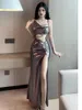 Casual Dresses Women's 2023 Summer Sexy Spicy Girl Hollow Back Cross High Waist Side Split Show Leg Length Fashion Style Long Dress DIB3