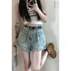 Dżinsowe dżinsy koreańskie kieszonkowe dżinsowe szorty 2023 Summer retro niebieska dziewczyna w talii moda moda prosta prosta