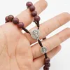 Strand Rosewood Violet Benedict Rose Rosary 8mm Bracelet Exorcism Sister Handmade Rope Braided Religious Memorial Couple Holiday Gift