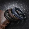 Cool Three Layered Genuine Leather Bangle Bracelet with Stainless Steel Magnetic Buckle