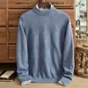 Herrtröjor 2023 Halv Hög krage Pure Cashmere Sweater Pullover Middle Aged Solid Diamond Jacquard Winter Sticked