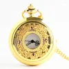 Pocket Watches Quartz Flip Watch Reloj Man Guldfärgad högkvalitativ ihålig vintage fashionabla halsbandhänge smycken