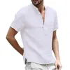 T-shirt da uomo T-shirt estiva a maniche corte in cotone e lino Camicia casual a led maschile traspirante US S-3XL