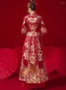 Ethnic Clothing 2023 Traditional Bride Floral Embroidery Cheongsam Classic Mandarin Collar Chinese Wedding Dress