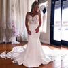 Plus Size Straps Mermaid Wedding Dress Beautiful Lace Train Bridal Gown Sexy Country Wedding Dress For Woman