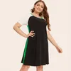 Robes de grande taille Taille à manches courtes Été Casual Dres Robe Aline ample Noir et blanc Longueur au genou 5XL 6XL 7XL 8XL 230920