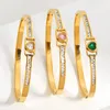 Bangle Greatera White Pink Green Heart Zircon Stainless Steel Bracelets For Women Gold Plated Charm Jewelry Valentine's Day Gift