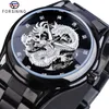 Forsining – montre mécanique automatique avec squelette de Dragon argenté, bracelet en acier inoxydable et cristal, horloge pour hommes, Waterproo209C