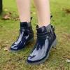 Rain Boots Rain Boots Women Leather Pu Ankle Bootie Waterproof Rubber Walking Shoes Girls Fashion Ladies Winter Shoes for Outdoor Rainy Day 230920