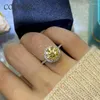 Bagues de cluster Citron Jaune Moissanite 14K Or Blanc Bague En Argent Sterling 3.0 Diamant De Couleur Mariage Bijoux De Luxe Femmes Cadeau