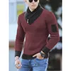 Männer Pullover Frühling Stilvolle Große Pullover Pullover Langarm Mode Schal Hoher Kragen Hübsche Patchwork Kleidung Mann