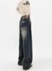 Womens Jeans American High Street Deep Blue Wide Leg Summer Slim Loose Straight Pants Waist befree plus size 230921