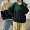 Men's Sweaters Fashion Contrast Color Men Women Knitted Pullovers Mock Neck Tops Winter Kintted Jersey Unisex Loose Jumper Knitwear