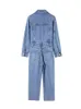 Women's Jumpsuits Rompers Women Denim Jumpsuit Women's Jeans Overalls Long Sleeve Elegant Jumpsuits Y2k Streetwear Summer Turn Down Collar Jumpsuit 230920