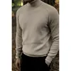 Herrtröjor Turtleneck Pullover Wool tjock elegant avslappnad vintertröja vintage kläder för manlig brittisk mode