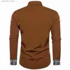 Chemises habillées pour hommes Chemises décontractées solides marron pour hommes Bleu Paisley Couleur Contraste Robe de mode Chemise de luxe Designer Hommes Vêtements L230921