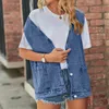 Coletes femininas mulheres retro botão para baixo v pescoço oversized colete jaqueta turn colarinho clássico jean bolsos solto ajuste roupa diária