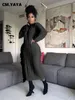 Podstawowe sukienki swobodne CM Yaya Kobiety z długim rękawem Bodycon Bodycon midi dzianin prosta sukienka maxi 2023 jesień zima na szyi sweter vestidos 230921