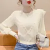 Women's Sweaters 2023 Autumn Winter Solid Color Round Neck Long Sleeve Knitting Pullovers Women Embroidered Flares Ruffles Lace All-match