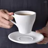 Tazas y platillos, juegos de tazas y platillos de café expreso blanco, juego de tazas y platillos de cerámica de hueso de lujo para café y té