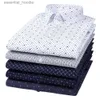 Camisas sociais masculinas clássicas de manga comprida estampadas / listradas camisas básicas com bolso único 65% algodão camisa de escritório de ajuste padrão empresarial L230921