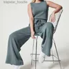 Kvinnors jumpsuits Rompers 2023 New Women Air Jumpsuit ärmlös lekduit bodysuits Casual Lady Lose Short Sleeve Belted Wide Leg Pant Romper L230921