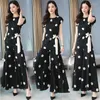 Vrouwen Tweedelige Broek Chiffon Sport Pak 2023 Zomer Mode Polka Dot Wijde Pijpen Crop Top Set Voor Vrouwen plus Size Kleding