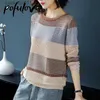 Pulls pour femmes Pull Femmes Violet Rayé Rayures Pull Mince Tricot Version Coréenne Lâche Crochet Creux Jumper Dropshipping En Gros L230921