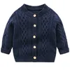 Jackor Cardigan Baby Sweater Sticked Boys Girls Toddler Solid Handmade spädbarn Single Breasted Kids Born Clothes 230920