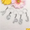 Keychains Lanyards English Letters Keychain 26 A Z Crystal Letter Keyring Key Rings Holder Bag Pendant Charm Chain Fashion Jewelry GI DHJFJ