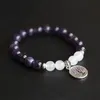 SN1090 Designer Ametista Pietra di luna Bracciale elasticizzato Bracciale per meditazione energetica Reiki Protezione per l'equilibrio Bracciale emotivamente calmante262Q