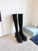 Lyxkvalitet Luxury Brand Designer Autumn Winter Women's Over the Knee Sock Boots Stretch Knittade tjocka klackar Långa stövlar Kvinnan Slip på plattformskor PR