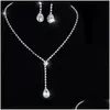 Earrings Necklace Trendy Sier Color Bridal Jewelry Sets For Women Shiny Cz Zircon Crystal Set Luxury Party Gift Drop Delivery Dhgeb