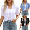 Women's Jackets Women Puff Sleeve Bolero Open Front Summer Cropped Sheer Cardigan h Band 230920