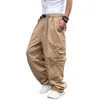 Męskie spodnie modne luźne luźne ładunki mężczyźni swobodny hiphop harem bawełniane proste spodnie szerokie noga ubrania streetwearne plus size