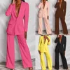 Women's Two Piece Pants Office Ladies Fashion Simple Blazer Solid Color Suit V-Collar Long Sleeve Trousers 2 Set Of Loose Leisure Lapels