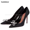 Dress Shoes Satin Bowknot Rhinestone High Heels Wedding Summer Shallow Mouth Single Pointed Toe Stiletto Silk Banquet