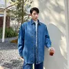 Men's Dress Shirts Vintage Men Denim Patchwork Lapel Streetwear Long Sleeve Button Loose Camisa Fashion Korean Versatile Hombre Shirt Coats